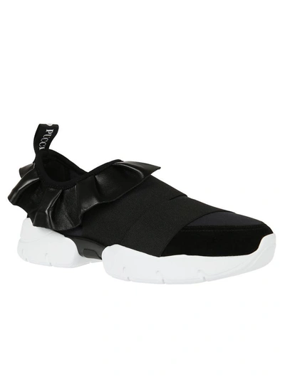 Shop Emilio Pucci Frilled Slip-on Sneakers In Black