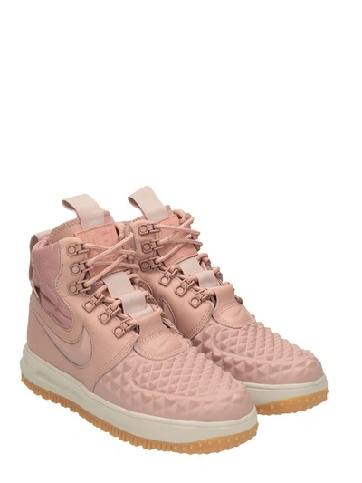 Shop Nike Lunar Force 1 Duckboot Pink Leather Sneakers In Rose-pink