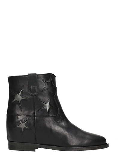 Shop Via Roma 15 Star Black Calf Leather Wedge Ankle Boots
