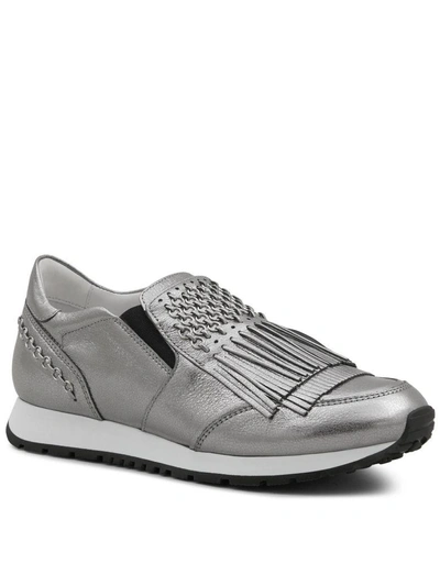 Shop Tod's Leather Slip-ons With Small Rings In Platinum