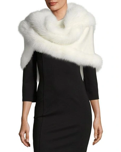 Shop Sofia Cashmere Cashmere Triangle Fox Trim Wrap In Ivory