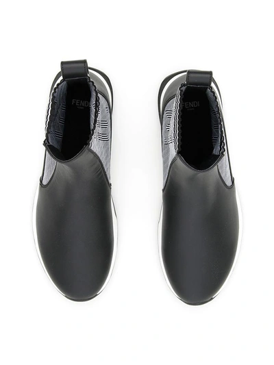 Shop Fendi Calfskin Sneakers With Striped Inserts In Nero+nero Bianconero