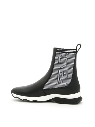 Shop Fendi Calfskin Sneakers With Striped Inserts In Nero+nero Bianconero