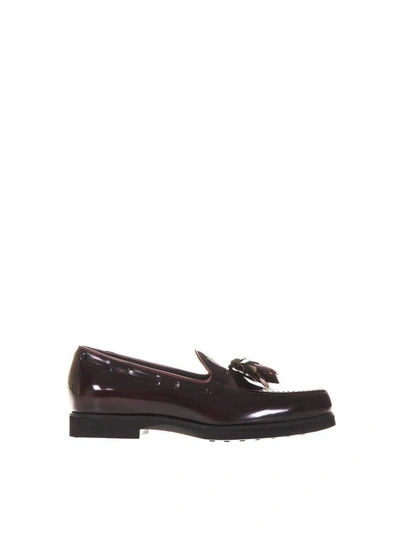 Shop Tod's Brushed Leather Loafers With Tassel In Burgundy