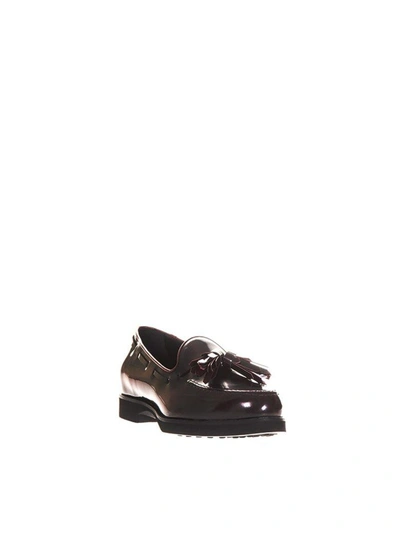 Shop Tod's Brushed Leather Loafers With Tassel In Burgundy