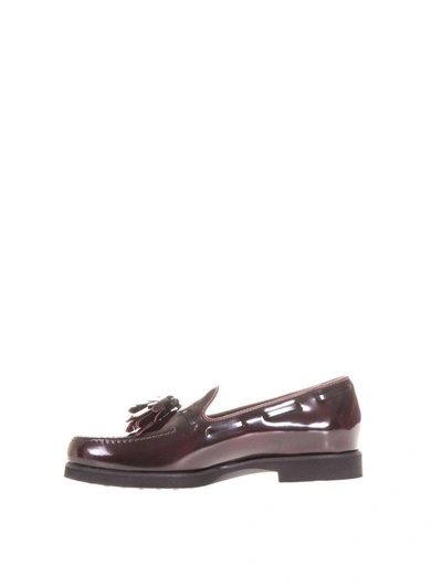 Shop Tod's Brushed Leather Loafers With Tassel In Burgundy