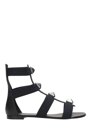 Shop Giuseppe Zanotti Studs Black Leather Flat Sandals