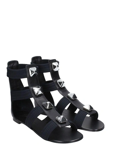 Shop Giuseppe Zanotti Studs Black Leather Flat Sandals