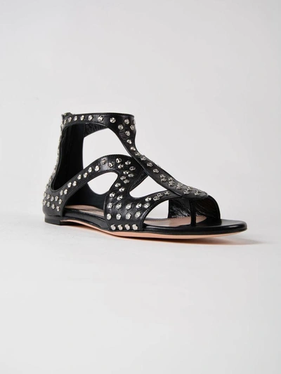 Shop Alexander Mcqueen Leather Flat Sandal In Black