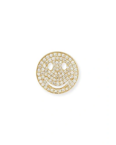 Shop Sydney Evan Large Pave Diamond Happy Face Stud Earring In Yellow Gold