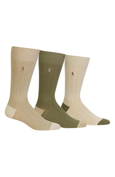 Shop Polo Ralph Lauren 3-pack Ribbed Socks In Khaki Assorted