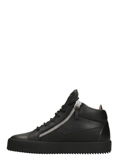 Shop Giuseppe Zanotti Kriss Black Leather Mid Top Sneakers