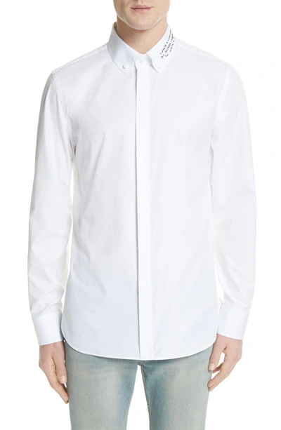 Shop Gucci Love Poem Embroidered Collar Button-down Shirt In 9000 White