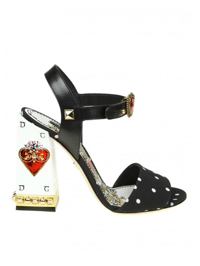 Shop Dolce & Gabbana Sandal In Cady Printed In Pois With Jewel Heel In Black
