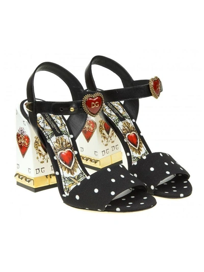 Shop Dolce & Gabbana Sandal In Cady Printed In Pois With Jewel Heel In Black