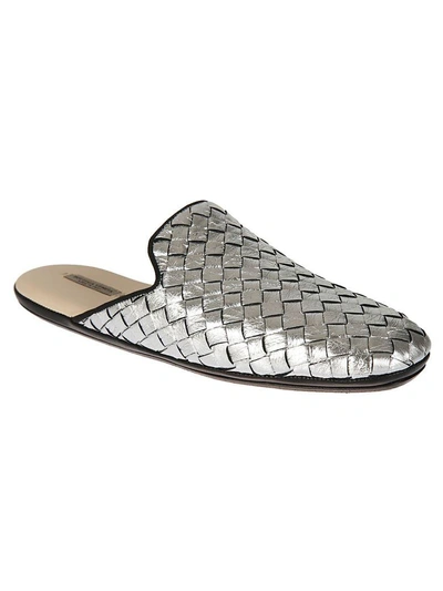 Shop Bottega Veneta Intrecciato Slippers In Light Silver