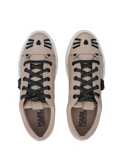 Shop Karl Lagerfeld Leather Sneaker With Cat Whiskers And Ears In Rosa