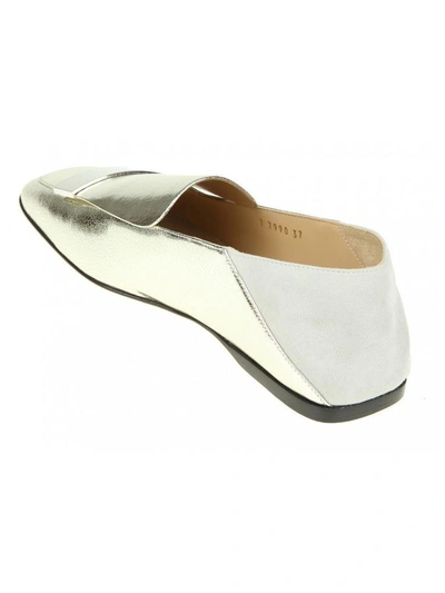 Shop Sergio Rossi Loafers In Silver Leather With Metal Plate