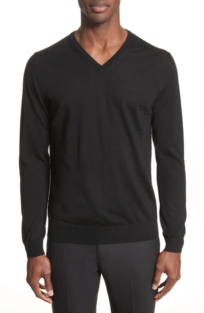 Shop Lanvin Wool V-neck Sweater In Black