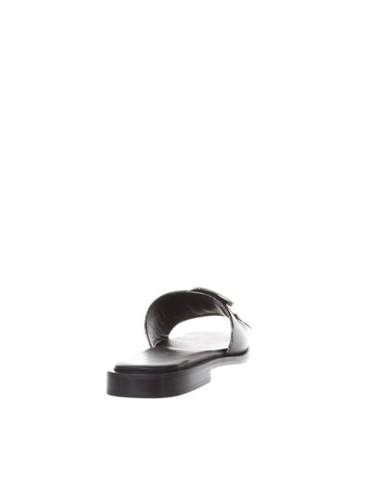 Shop Dondup Black Leather Sandals With Logo