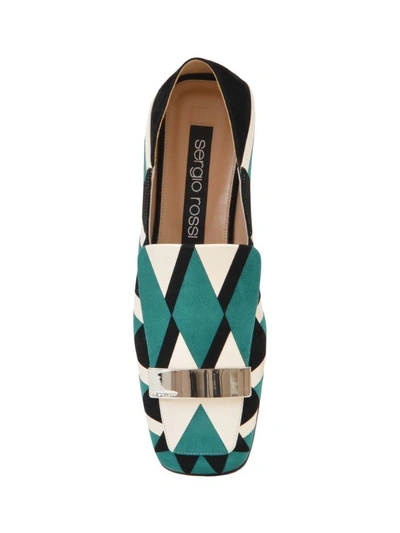 Shop Sergio Rossi Chevron Moccasins In Verde-nero-panna