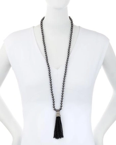 Shop Oscar De La Renta Pearly And Crystal Tassel Necklace In Crystal/silver