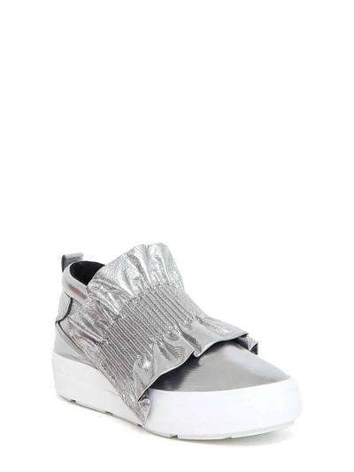Shop Msgm Ruffle Detail Sneakers In Argento
