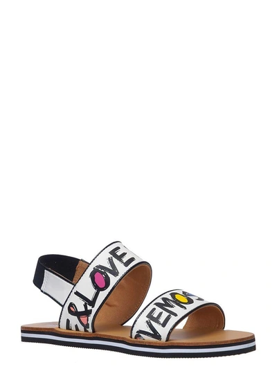Shop Moschino Leather Sandals In Bianco/nero