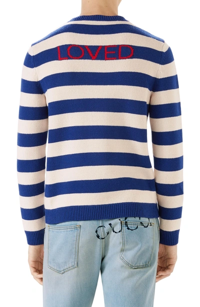 Shop Gucci Stripe Tiger Wool Crewneck Sweater In Blue/white