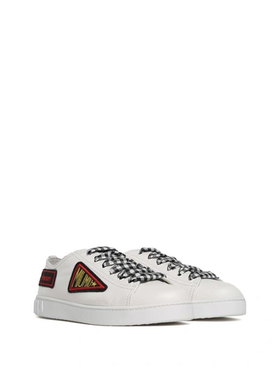Shop Miu Miu Patches Low-top Leather Sneakers In Bianco