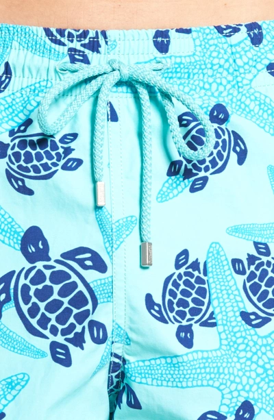 Shop Vilebrequin Starlettes & Turtles Swim Trunks In Lagoon