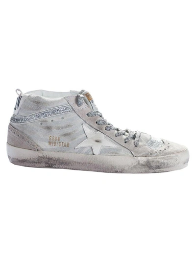 Shop Golden Goose Mid Star Hi-top Sneakers In White/silver