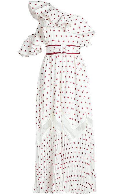 white satin polka dot dress