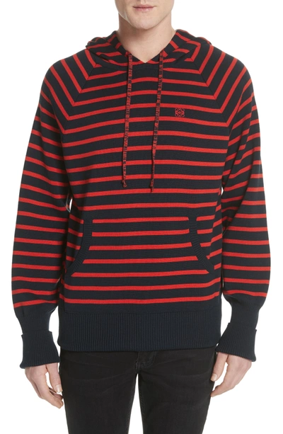 Shop Loewe Stripe Wool Blend Hoodie In Navy/ Red