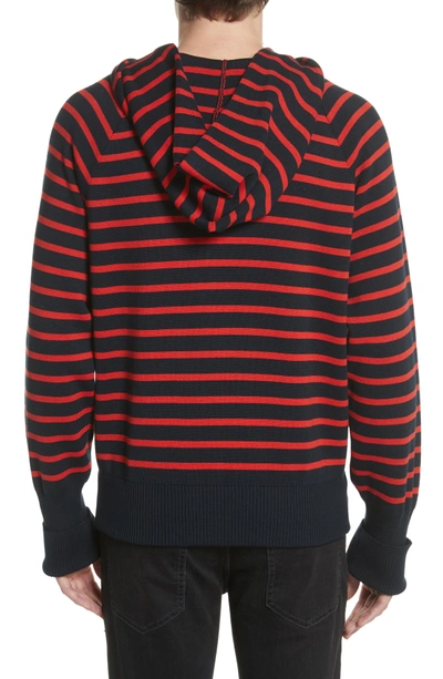 Shop Loewe Stripe Wool Blend Hoodie In Navy/ Red