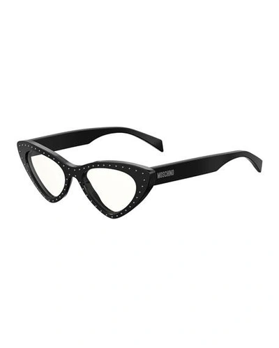 Shop Moschino Cat-eye Studded Optical Frames In Black