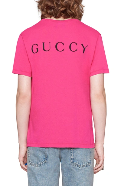 Shop Gucci Guccy Love Letter Graphic T-shirt In Bright Fuchsia Black