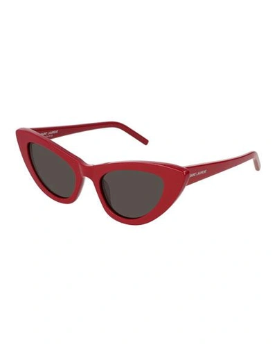 Shop Saint Laurent Lily Cat-eye Acetate Sunglasses, Red