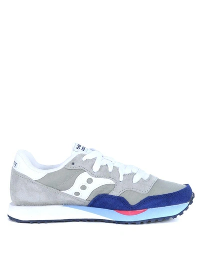 Shop Saucony Dxn Trainer Sneaker In Light Grey And Blue Navy Suede In Grigio