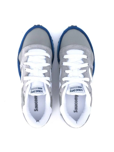 Shop Saucony Dxn Trainer Sneaker In Light Grey And Blue Navy Suede In Grigio