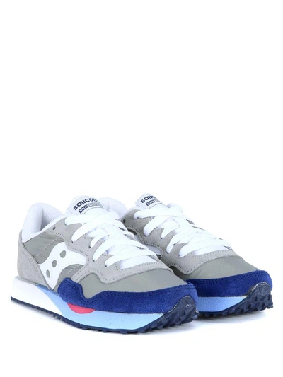 Shop Saucony Dxn Trainer Sneaker In Light Grey And Blue Navy Suede In Grigio