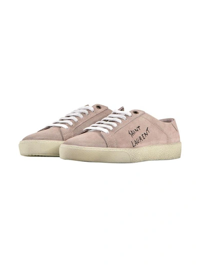 Shop Saint Laurent Logoed Low Top Sneaker In Nude