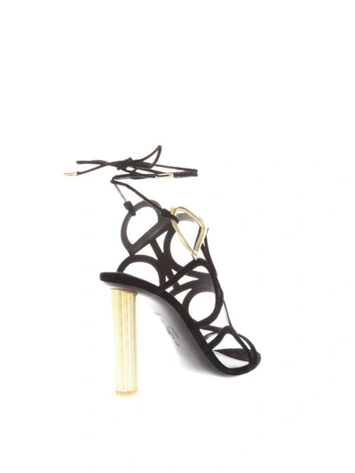 Shop Ferragamo Gancio Sandal With Flower Heel In Black/gold