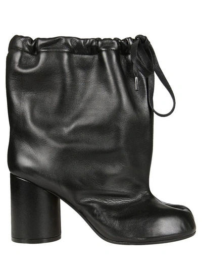 Maison Margiela Leather Ankle Boots With Drawstring In Black | ModeSens