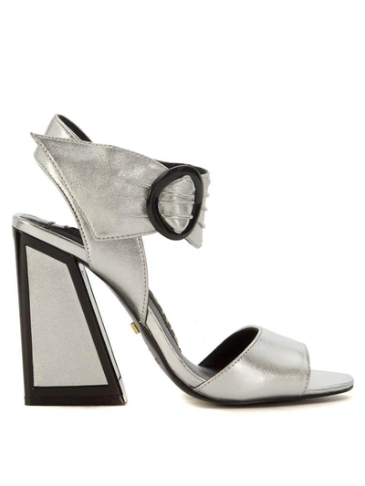 Shop Kat Maconie Ray Silver Leather Heeled Sandal In Argento