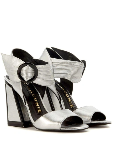 Shop Kat Maconie Ray Silver Leather Heeled Sandal In Argento