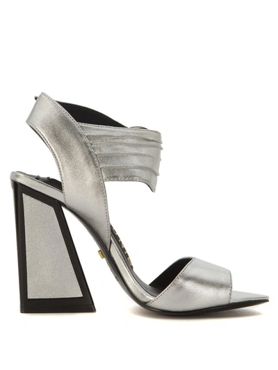 Shop Kat Maconie Ray Silver Leather Heeled Sandal In Argento