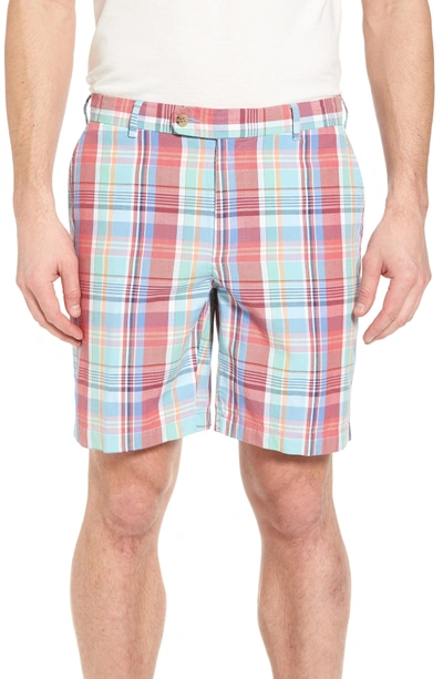 Shop Peter Millar Seaside Madras Plaid Shorts In Cape Red