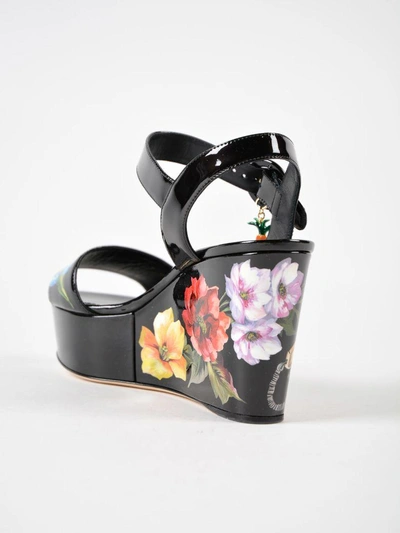 Shop Dolce & Gabbana Printed Patent Wedge In Hnmfiori-telefoni F.nero