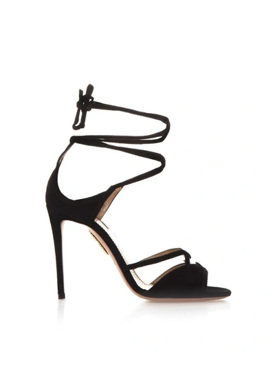 Shop Aquazzura Nathalie Black Suede Sandals